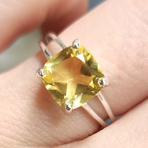 Brilliant cut citrine ring, lab citrine engagement ring, November citrine birthstone ring, unique citrine birthstone ring image 1