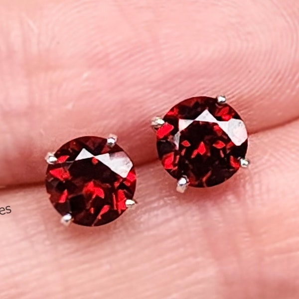 Garnet earrings, dainty genuine Garnet earrings, brilliant cut red garnet earrings, blood red natural garnet studs, genuine deep red garnet