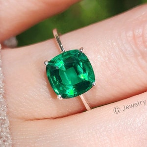 Brilliant cut emerald ring, lab emerald engagement ring, vintage emerald ring, May emerald birthstone ring, unique emerald birthstone ring image 1