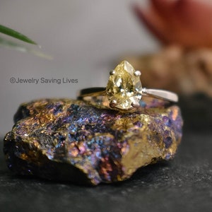 Yellow Sapphire engagement ring, sapphire teardrop pear solitaire engagement ring, unique yellow engagement rings, yellow sapphire pear ring