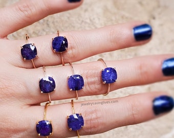 Raw sapphire ring, natural dark blue sapphire ring, genuine raw sapphire ring, blue and silver sapphire ring, authentic square sapphire ring