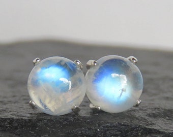 Moonstone earrings, rainbow moonstone studs, moonstone stud earrings, silver cab moonstone earrings, blue rainbow moonstone studs silver