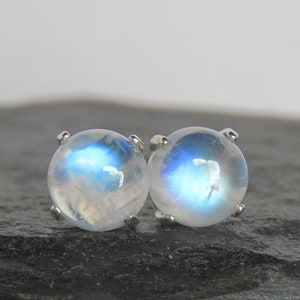 Moonstone earrings, rainbow moonstone studs, moonstone stud earrings, silver cab moonstone earrings, blue rainbow moonstone studs silver