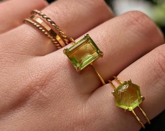 ペリベット様　ご予約分 ヘキサゴンダブレットペリドットリング、ヘキサゴンジェムストーン