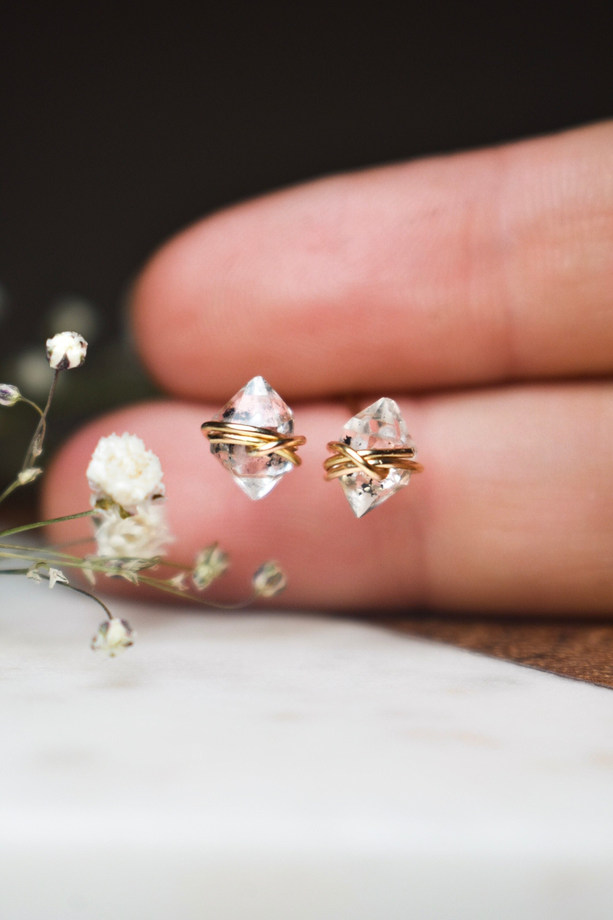 Herkimer diamond deals earrings wire wrapped
