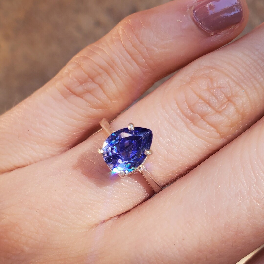 Limited Supply Tanzanite Engagement Ring, Teardrop Pear Solitaire