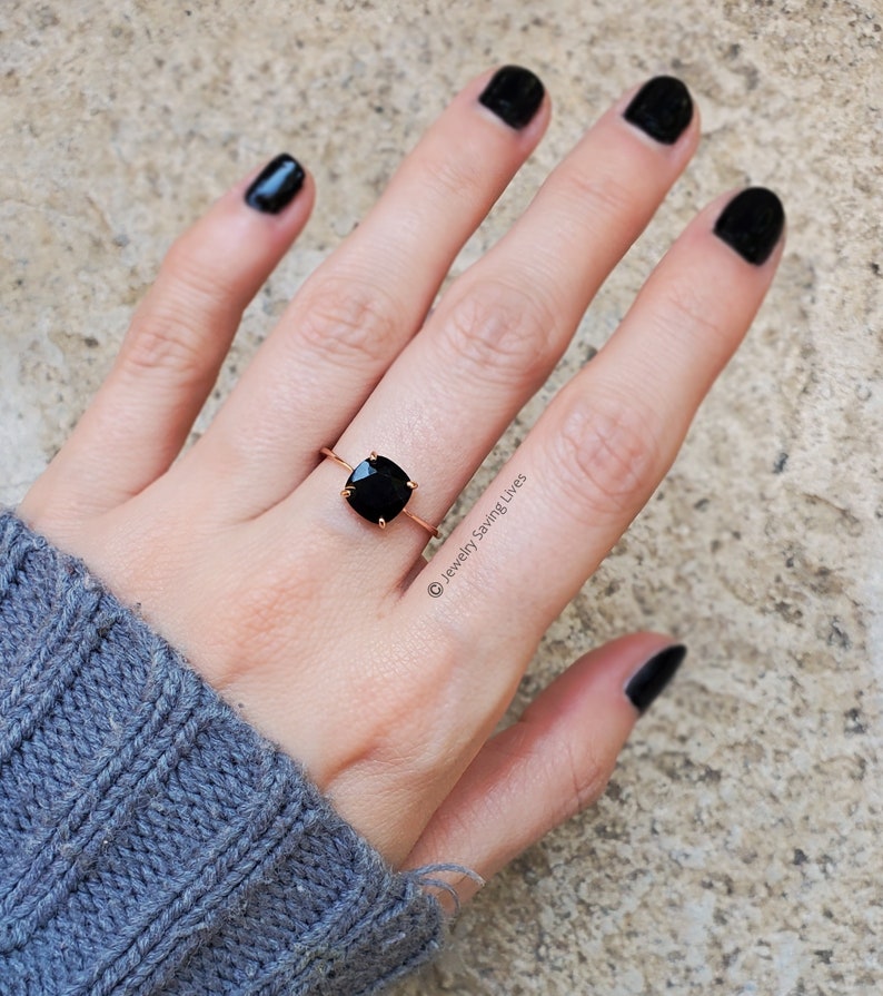 Black Onyx ring, one of a kind genuine black onyx ring, raw onyx ring, solitaire stacking natural onyx ring, square dark black onyx ring image 5