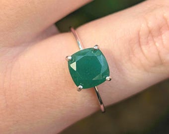 Natural jade ring, genuine jade ring, raw jade ring, green jade ring, square jade ring, green jade ring, stacking jade ring