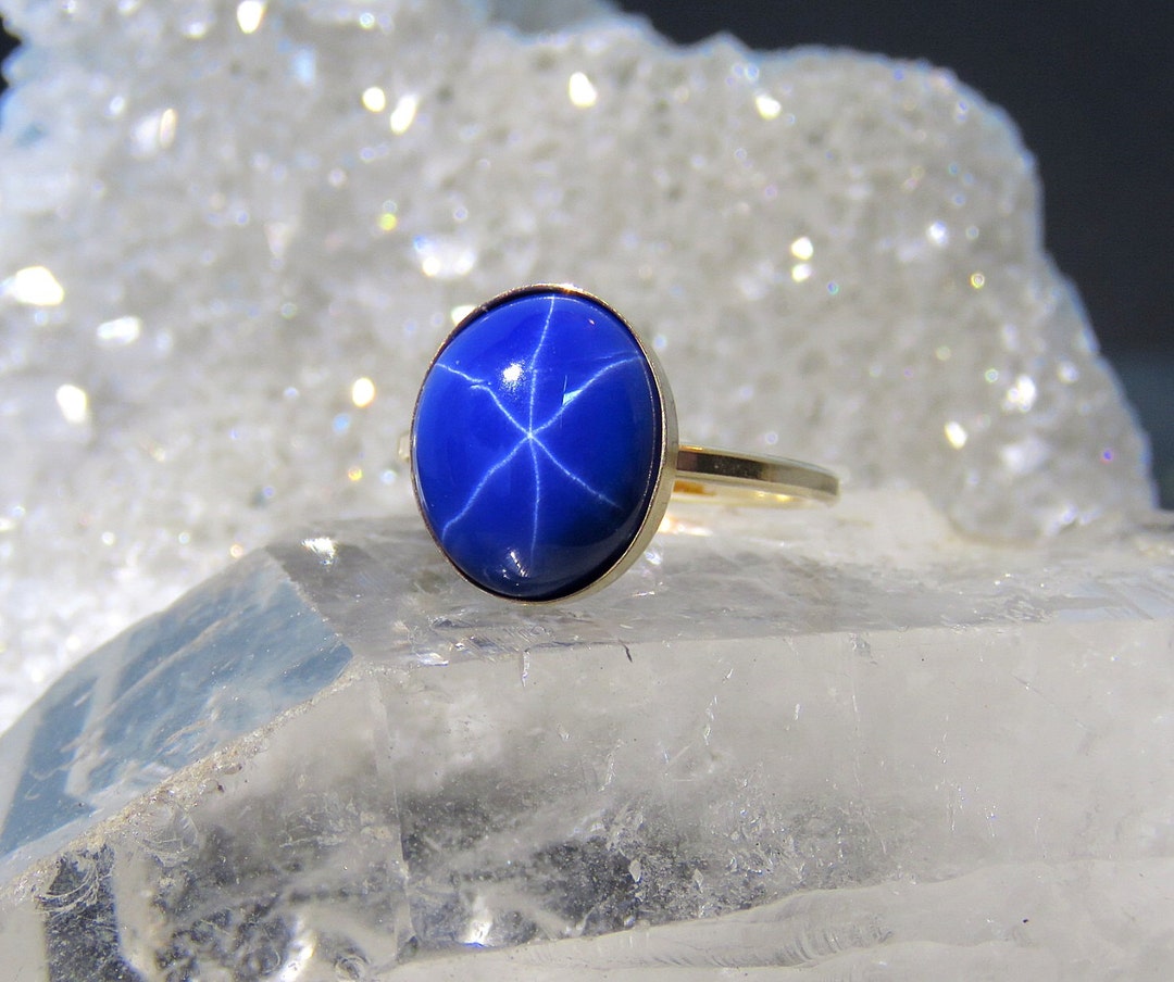 Star Sapphire Ring, Giant Genuine Star Sapphire Oval Gemstone on ...