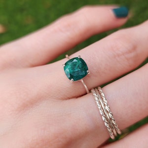 Emerald ring, raw natural emerald ring, emerald square ring for women, emerald stacking ring, unique vintage emerald ring, emerald solitaire image 8