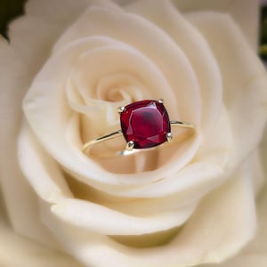 Natural Garnet Ring, Square solitaire garnet in silver yellow gold rose gold