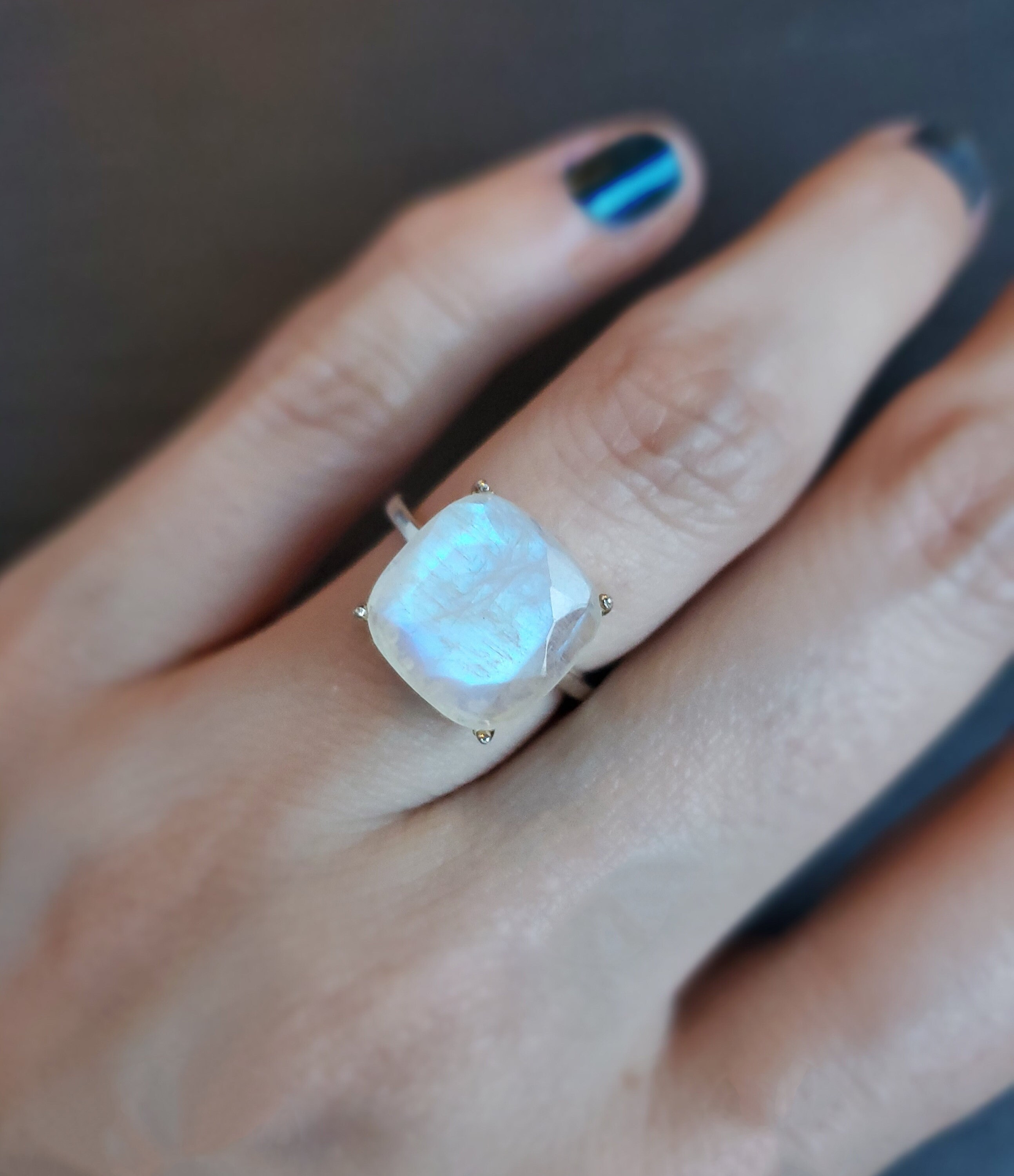 Statement Square Moonstone Ring, Large Raw Gemstone, Sterling