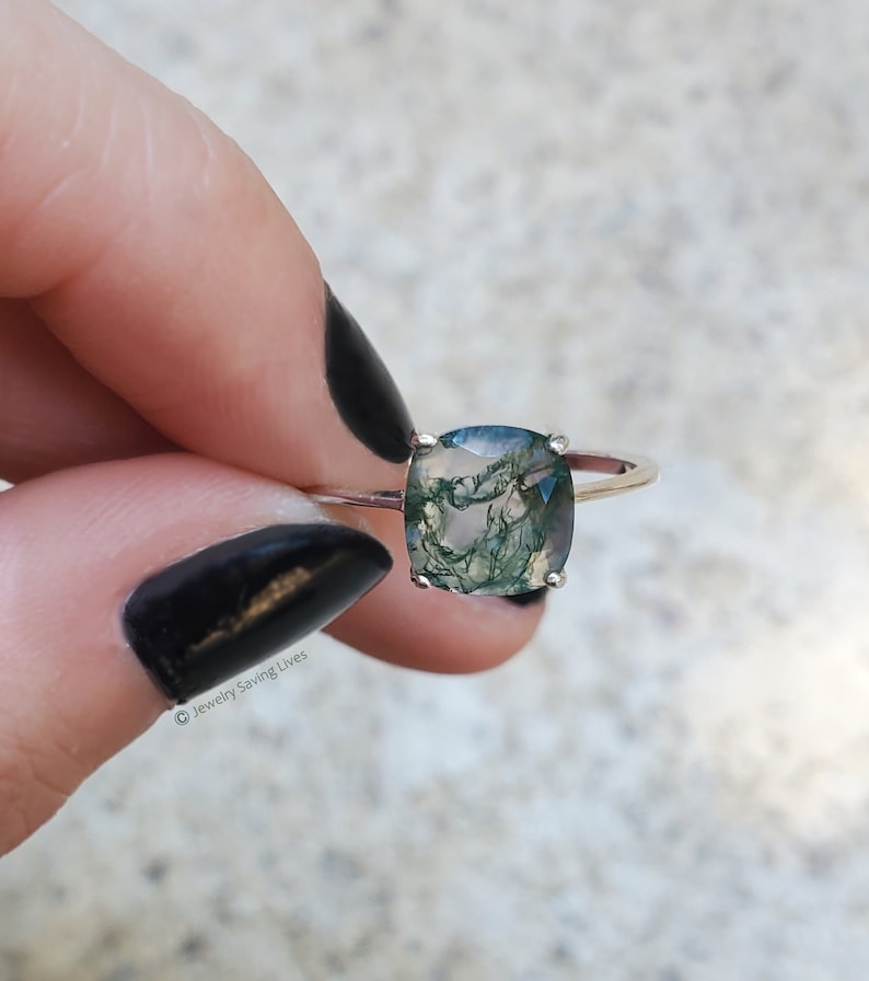 Moss Agate ring, square moss agate ring, alternative engagement ring, square moss agate ring, moss agate engagement ring, moss agate ring 