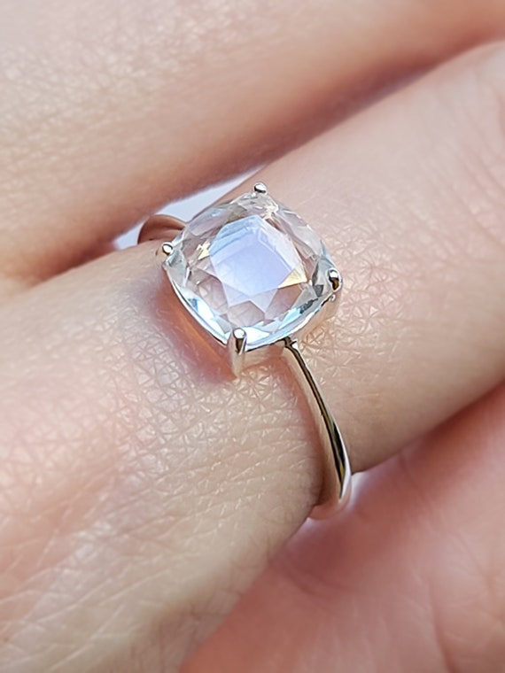 Natural Clear Quartz Ring, Quartz Ring, Solitaire Stacking Genuine Clear  Quartz Ring, Unique Natural Clear Quartz, Square Quartz Ring 