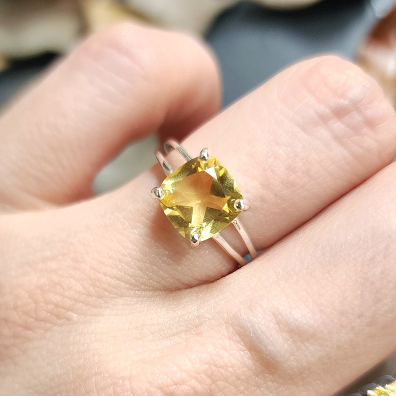 Brilliant cut citrine ring, lab citrine engagement ring, November citrine birthstone ring, unique citrine birthstone ring image 1