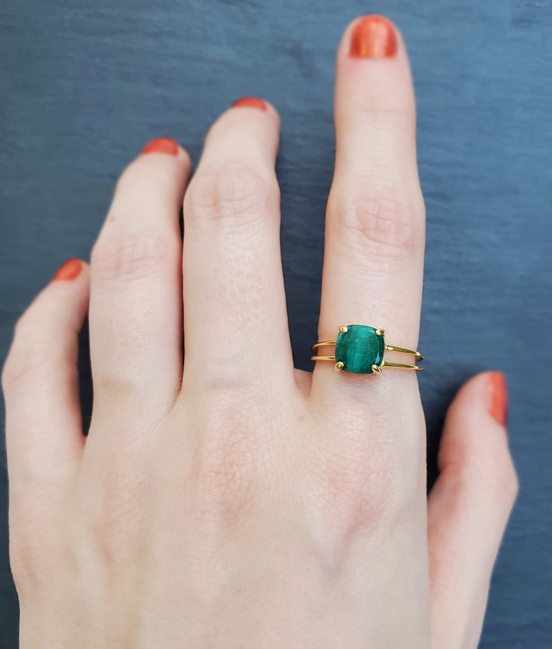 Emerald Double Band Ring Raw Emerald Double Band Ring Gold - Etsy Sweden