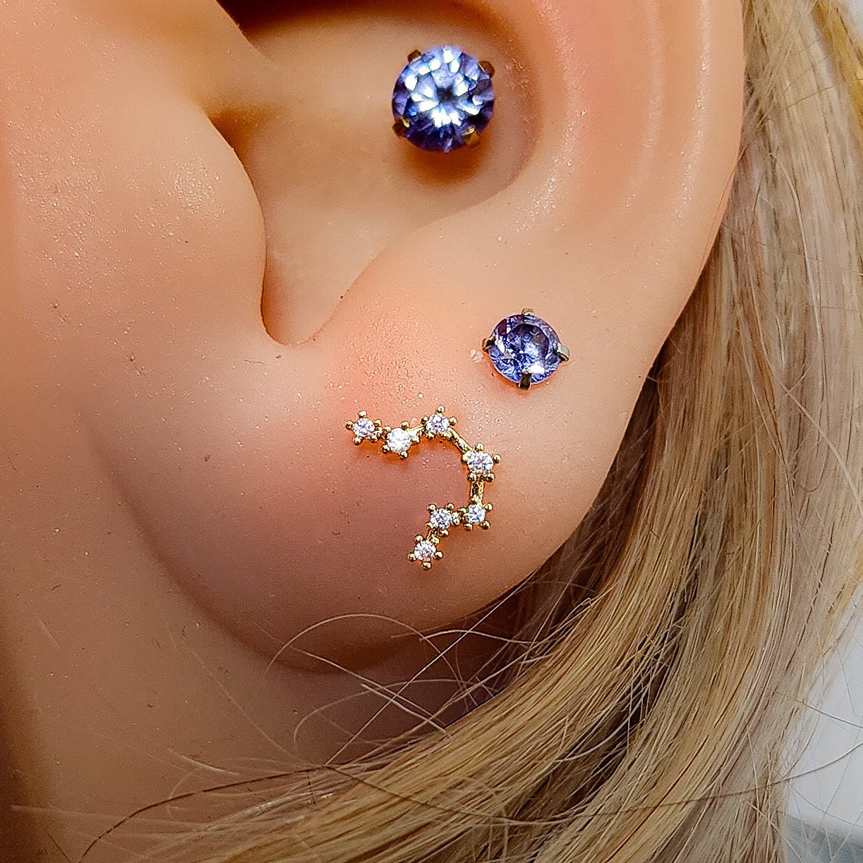 Leo Zodiac Constellation Mismatched Set of Star Stud and Ear