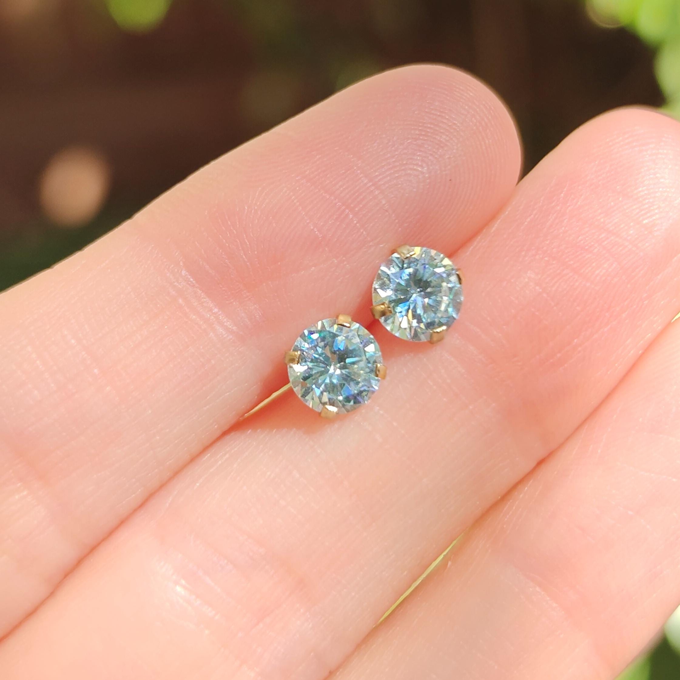 Aquamarine stud, flatback and pushback march birthstone earring in…