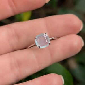ring, light blue green sea glass, square stone, silver, yellow gold, rose gold