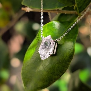 Herkimer diamond necklace, terminated quartz herkimer necklace, raw diamond necklace, raw gemstone necklace, salt and pepper herkimer