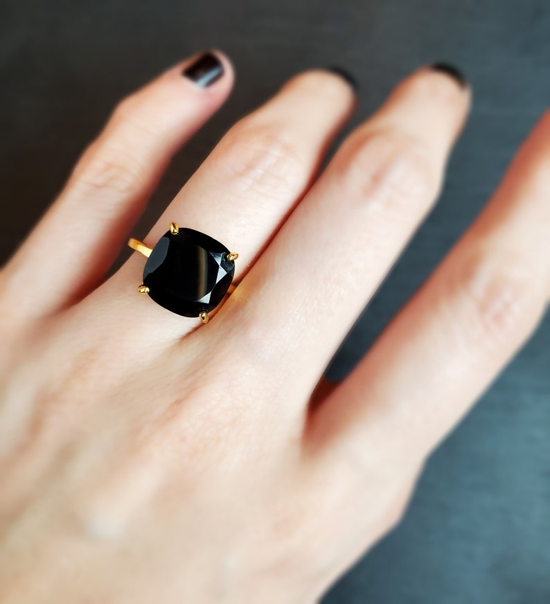 Large Raw Onyx Ring Natural Square Onyx Ring Black Onyx Etsy