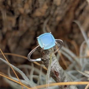 Anillo cuadrado de calcedonia aguamarina, piedra preciosa aguamarina clara, 3 ct, plata, oro amarillo, oro rosa