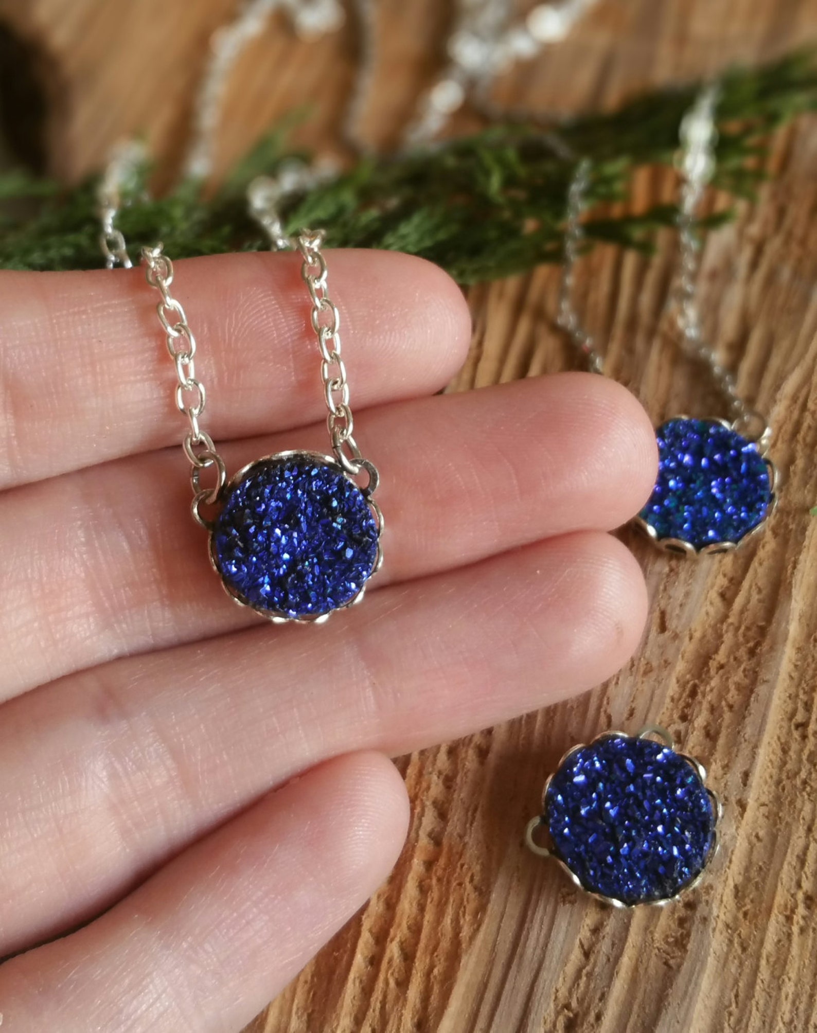 September Birthstone Necklace Blue September Druzy Birthstone Etsy