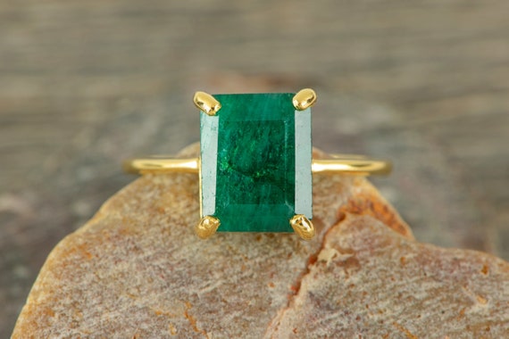 Buy Natural Emerald Engagement Ring in 14k Solid Gold | Chordia Jewels