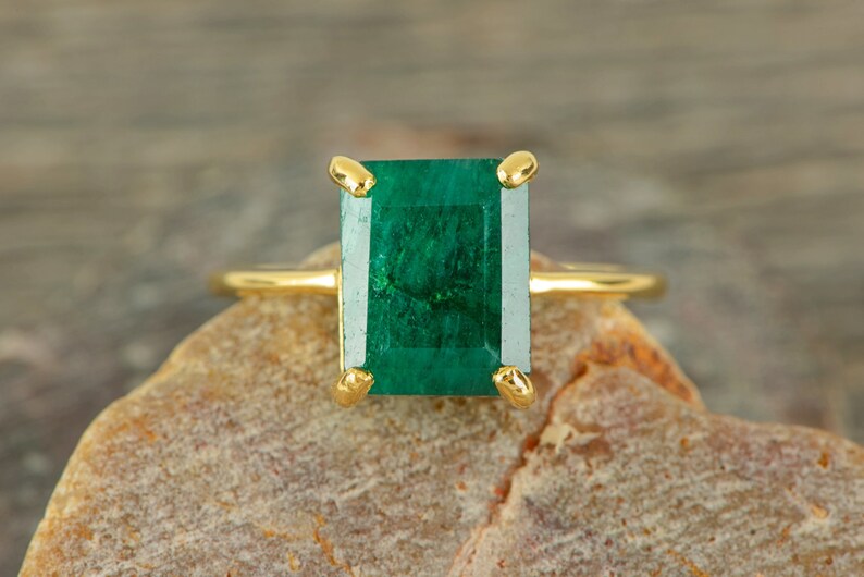 Raw emerald cut emerald ring, raw emerald engagement ring, emerald ring, real vintage emerald cut ring, engagement ring 