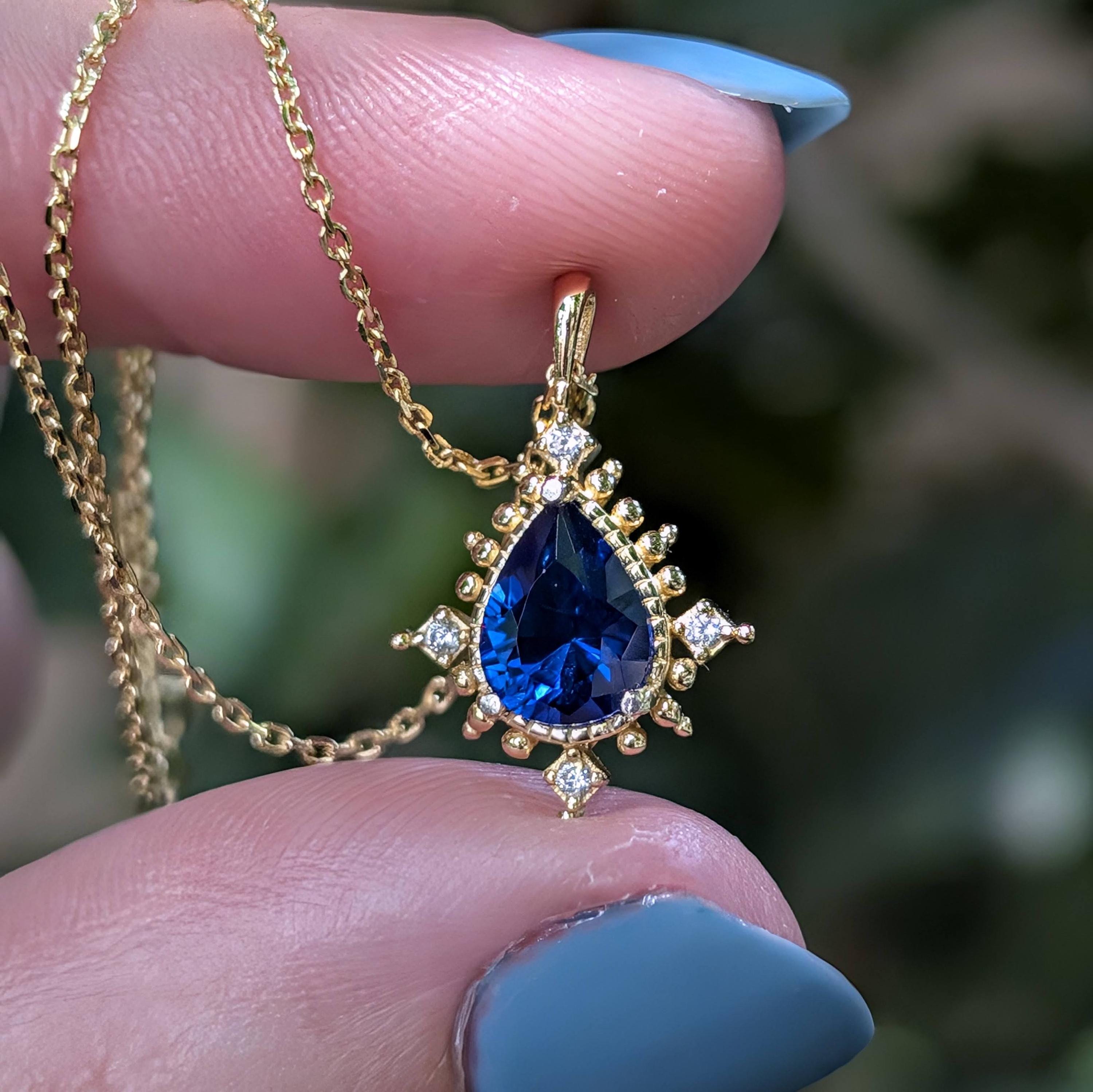 Sapphire and diamond necklace vintage - Etsy 日本