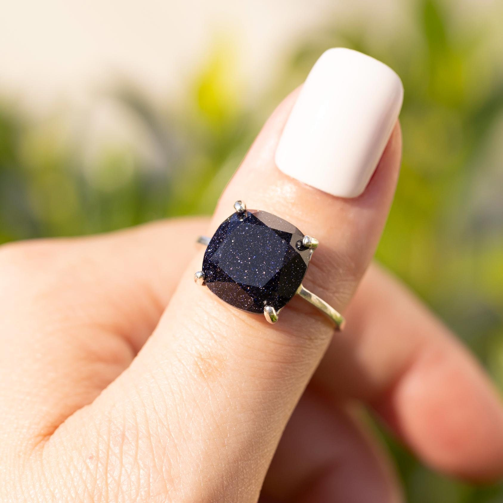 Large Raw Blue Sandstone Ring, Sterling Silver Statement Jewelry ...