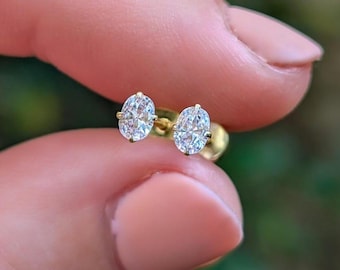 Puce d'oreille en diamant ovale de laboratoire, micro-boucle d'oreille de haute qualité 3 x 4 mm 0,15 ct en argent, or jaune, or rose