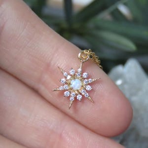 Star and opal necklace, dainty 4 point star necklace, gold layering star necklace, gold star, opal and star necklace, gold layering necklace