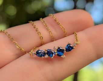 Sapphire Necklace, sapphire cluster necklace, natural sapphire cluster necklace, blue sapphire necklace, September birthstone, 4 stones