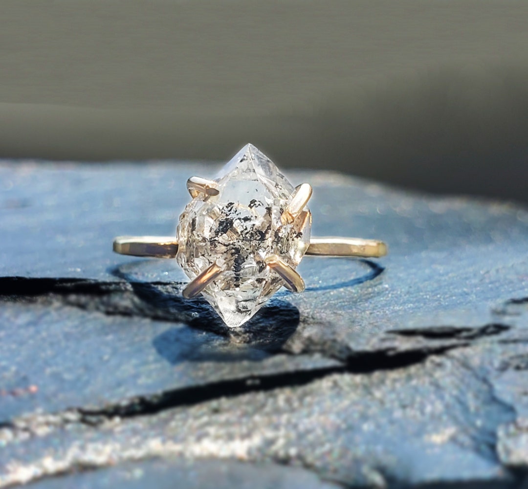Raw Diamond Ring Raw Herkimer Diamond Quartz Ring Salt and Pepper Diamond Herkimer NY Quartz Ring Salt and Pepper Herkimer Diamond Ring Etsy UK