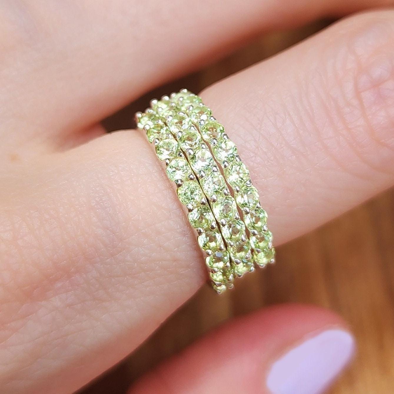 Natural Peridot Half Eternity Band, Green Gemstone Engagement Wedding…