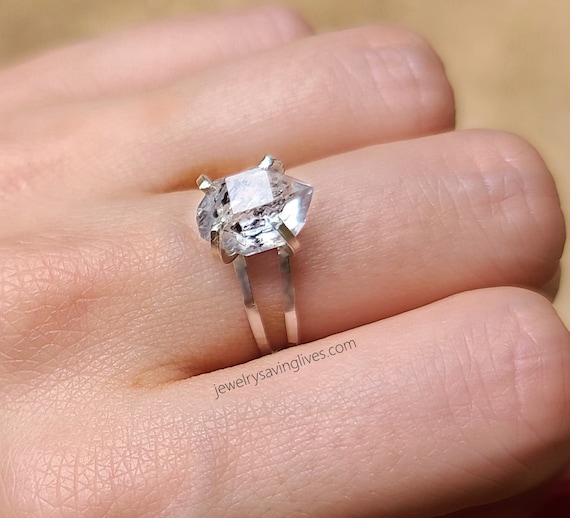 Bague double anneau herkimer diamant brut bague herkimer diamant