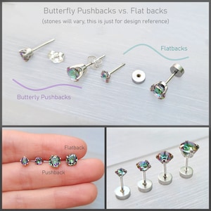 Alexandrite earrings, dainty alexandrite earrings, brilliant cut purple and green alexandrite earrings, flatback earrings, screwback studs image 6