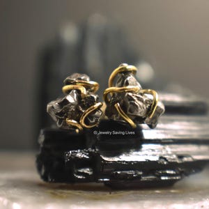 Meteorite earrings, Real meteorite studs, Meteorite earrings in prong setting, Genuine meteorite studs