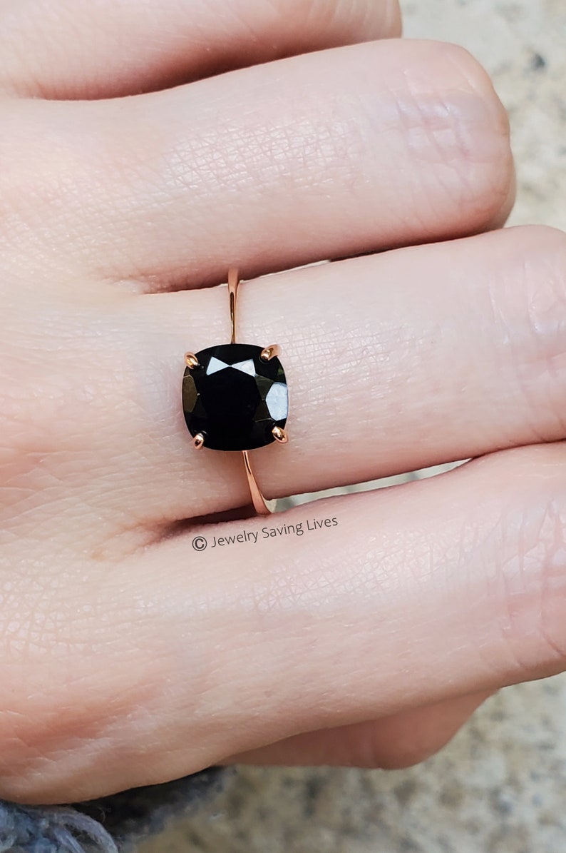 Black Onyx ring, one of a kind genuine black onyx ring, raw onyx ring, solitaire stacking natural onyx ring, square dark black onyx ring image 2