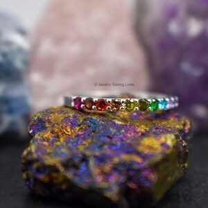 Rainbow Pride Eternity Band, natural gemstone LGBTQ half eternity band, rainbow band ring, pride accessories image 9