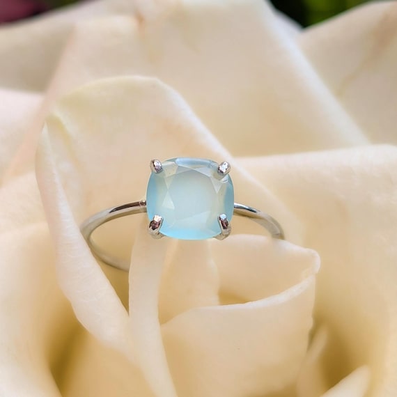 Aqua Sea Glass Ring, Sterling Silver Handmade Solitaire ring, yellow gold, rose gold