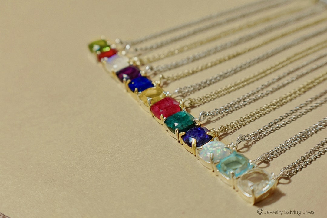 Custom Gemstone Necklace, Pick Your Stone Necklace, Square Crystal