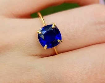 Brilliant cut sapphire ring, lab sapphire engagement ring, vintage sapphire ring, September,  unique sapphire birthstone ring