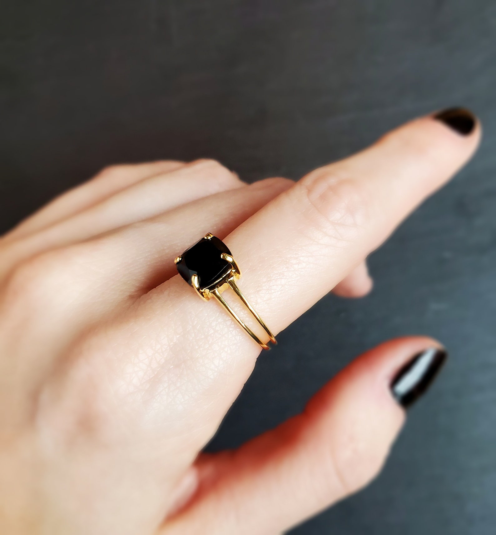 Double Band Onyx Ring Genuine Onyx Ring Raw Onyx Double Band Etsy