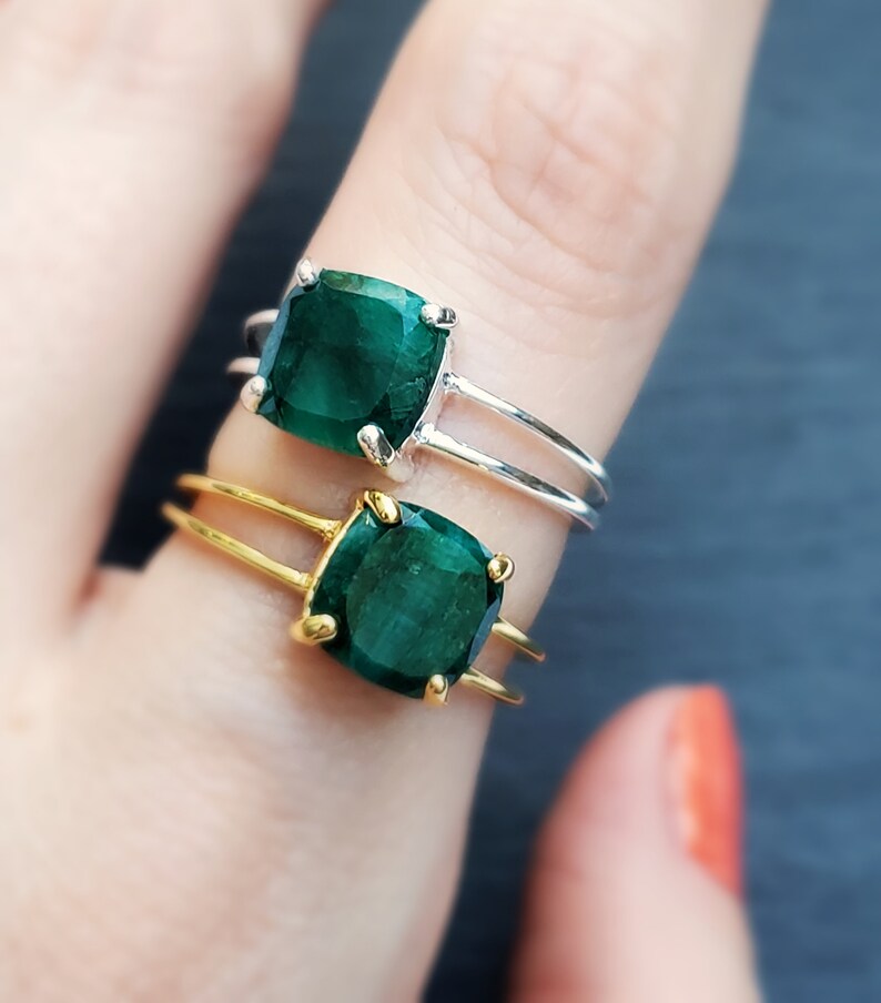 Emerald Double Band Ring Raw Emerald Double Band Ring Gold - Etsy Sweden