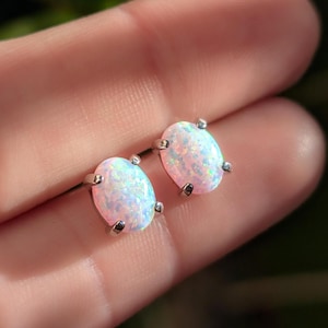 White Fire Opal Oval Studs for daily wear, opal earrings to set and forget, in silver, yellow gold, rose gold