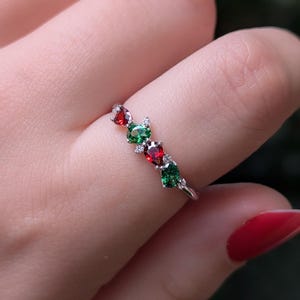 Holiday Cluster Band, deep green and red ring, genuine 4 stone holiday ring with teardrops and ovals,emerald and garnet eternity band