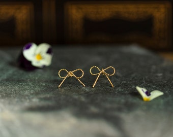 Twisted Bow Earrings, Gold Simple Bow Studs, Daily Wear Gold Bow Studs, Unique Bow Studs, Gold Bows