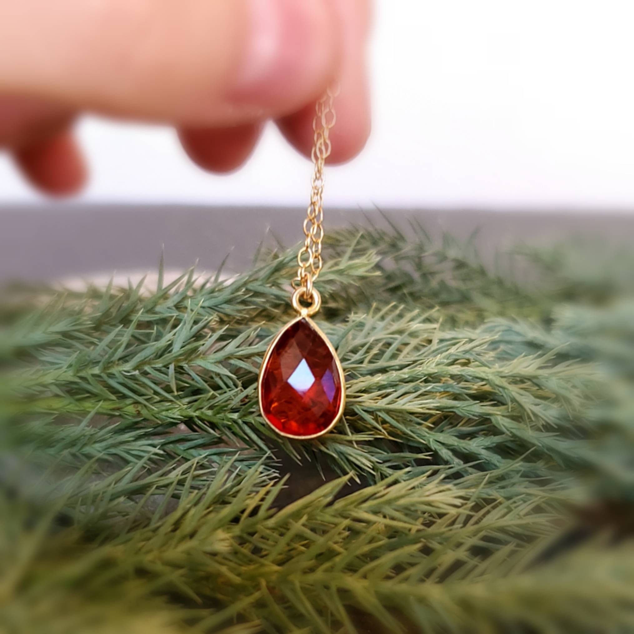 Dainty Garnet Necklace Genuine Red 